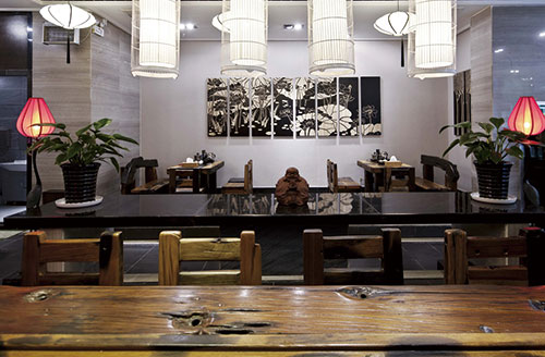 陜西充滿古風(fēng)茶韻的茶樓會所裝修實(shí)景圖