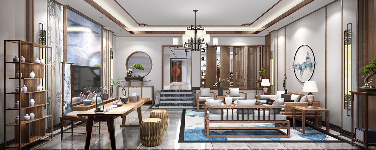 南京王總300平極簡約中式別墅設計效果圖