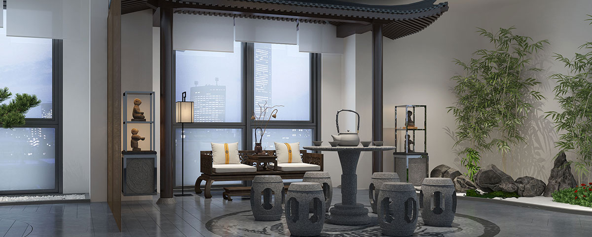 西安500平新中式風格禪茶會所裝修