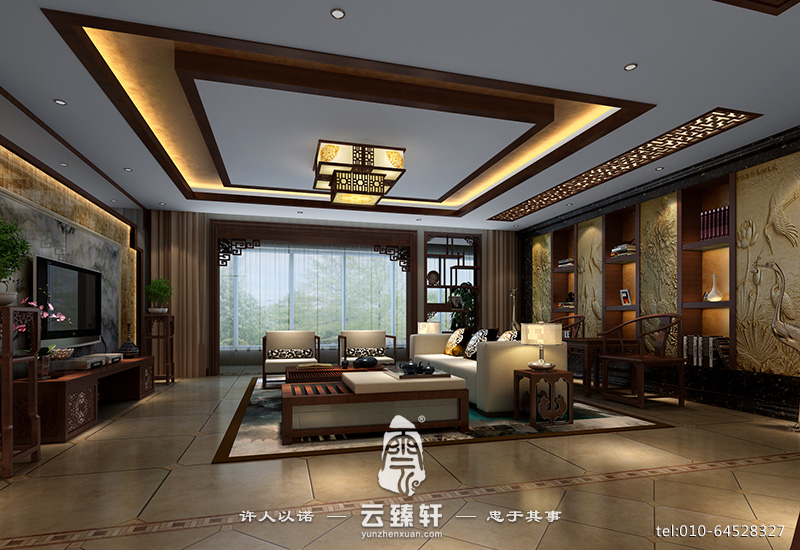 由木飾材料裝修好的中式風格客廳