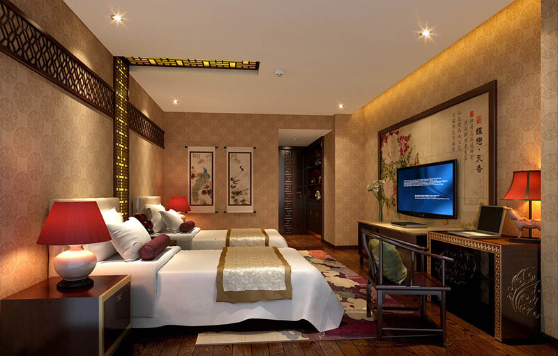 中式酒店的客房房間設計