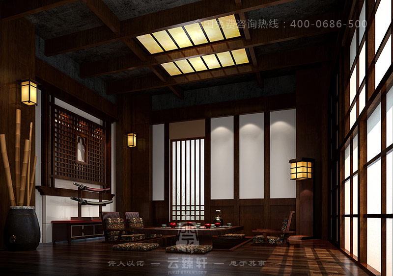 偏日式的中式茶室裝修你見過嗎？