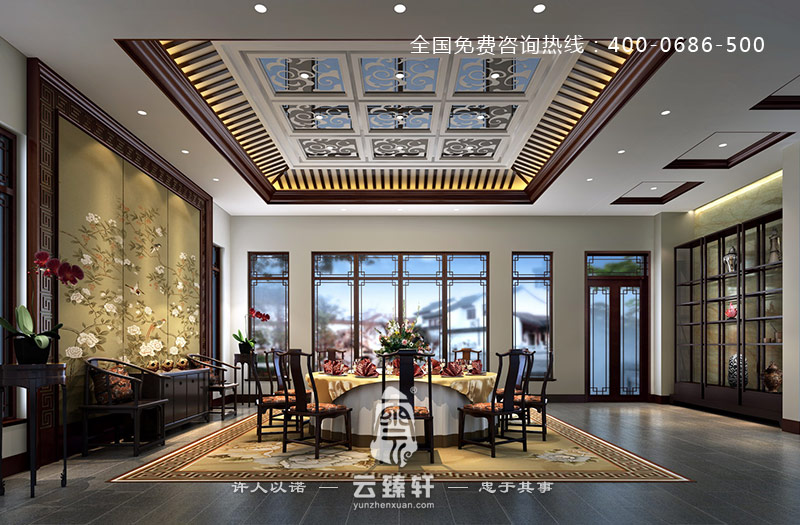 別墅中式餐廳餐桌椅的宮廷式仿古裝飾風(fēng)格