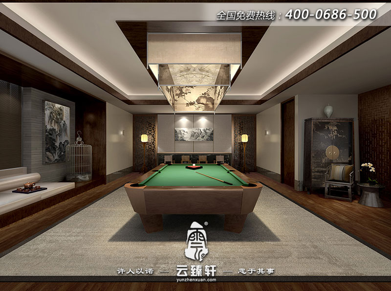 會所臺球室裝修設計體現出崇尚自然、健康休閑的特質