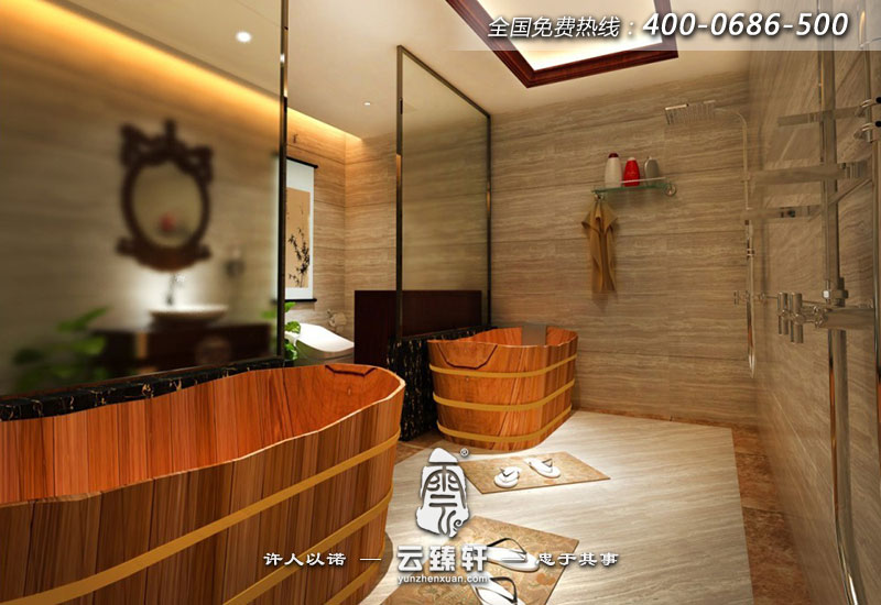 養(yǎng)生館的洗浴區(qū)全部采用木桶，自然且舒適