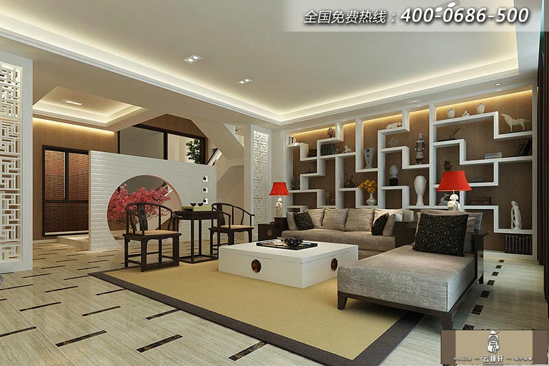 別墅客廳的裝飾設計由禪意理念的滲入