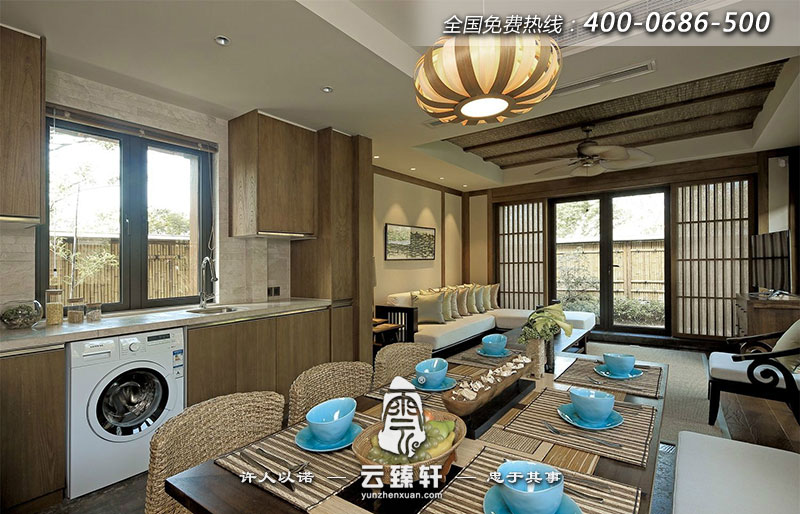 廚房和餐廳采用這種木質格柵的樣式設計