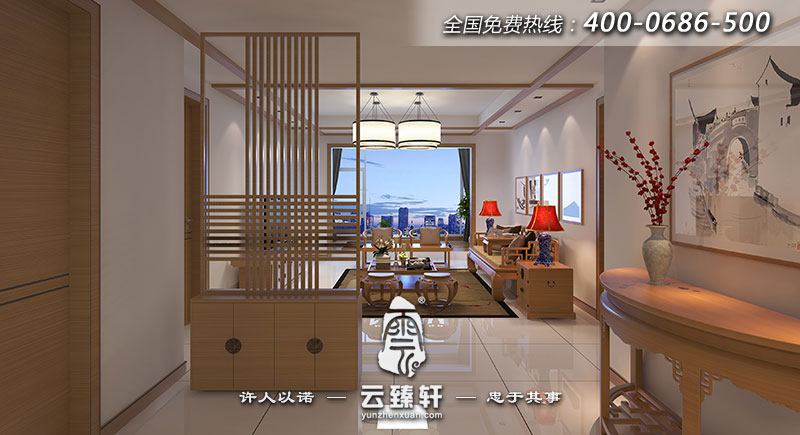 從側面看整個客廳，通透明亮簡約