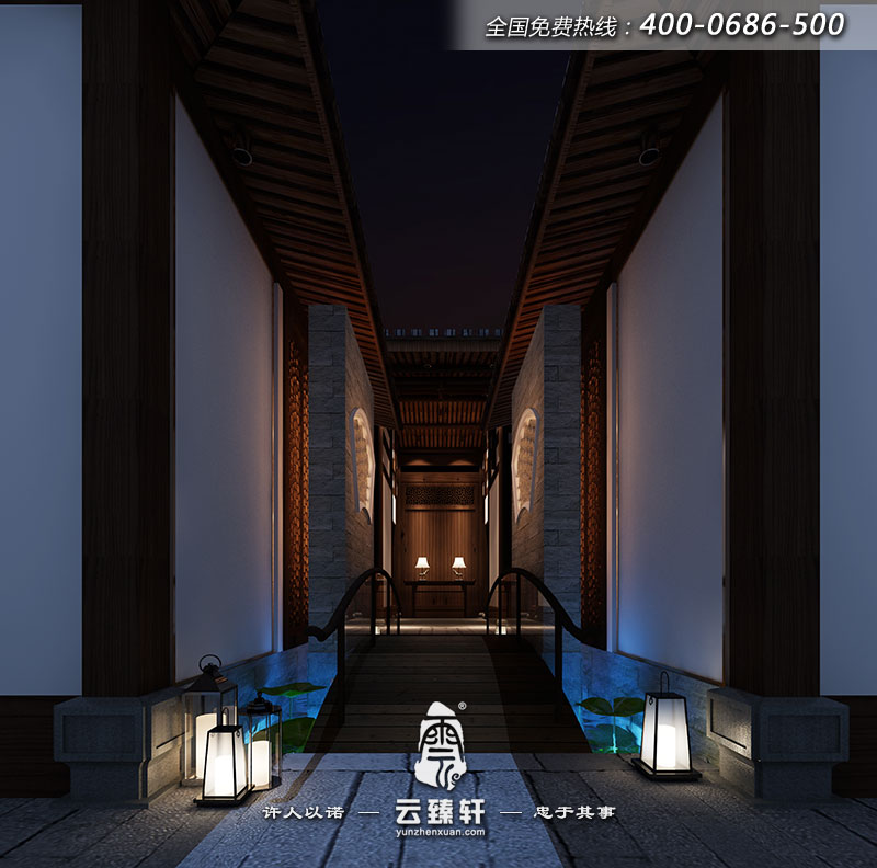 客棧C區(qū)的過道夜晚下的景色也是很美