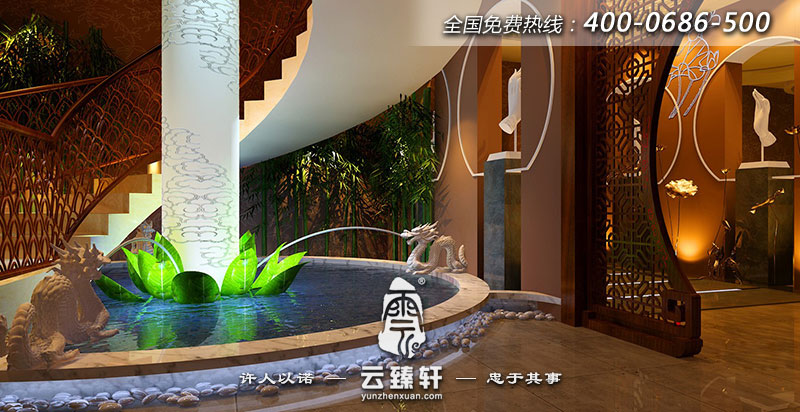 養(yǎng)生會館的大堂水景的裝飾