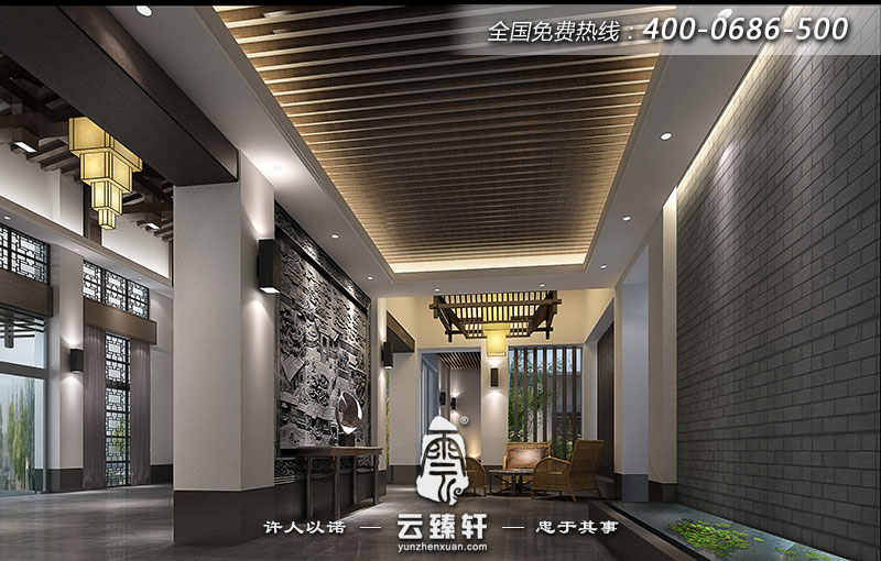 會所一層的大堂走廊裝修效果圖