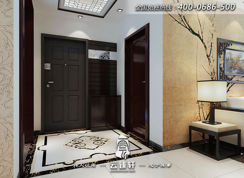 門廳區(qū)域地面云紋拼花精巧細膩