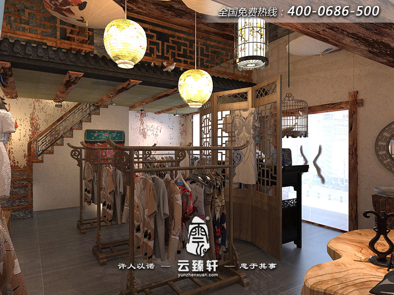 中式服裝店服裝展示效果圖