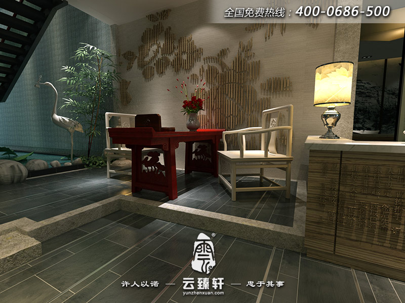 新中式酒店前臺案幾設(shè)計(jì)效果圖