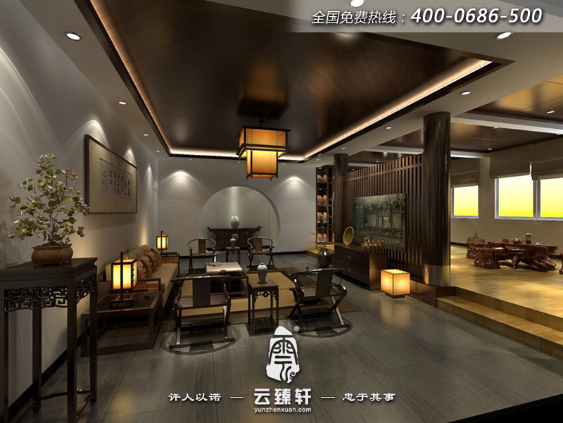 新中式別墅設(shè)計偏廳圖片