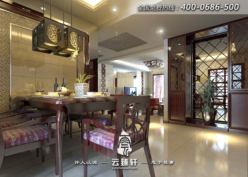 極簡約中式餐廳背景墻效果圖