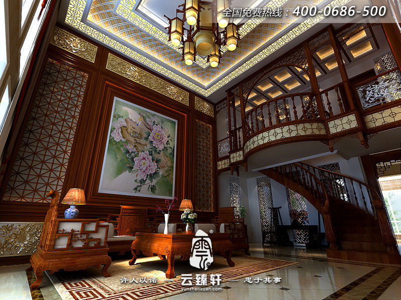 古典中式風格別墅客廳效果圖