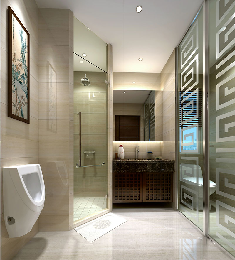 中式衛生間裝修風水玻璃門效果圖