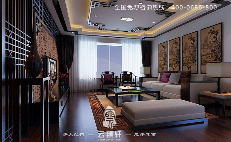 中式客廳風水畫聚寶盆效果圖