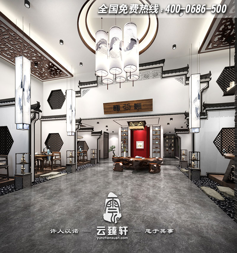 新中式風(fēng)格會(huì)所大堂設(shè)計(jì)效果圖