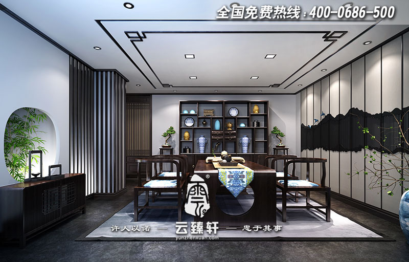 白墻灰瓦的江南建筑元素茶室設(shè)計(jì)效果圖