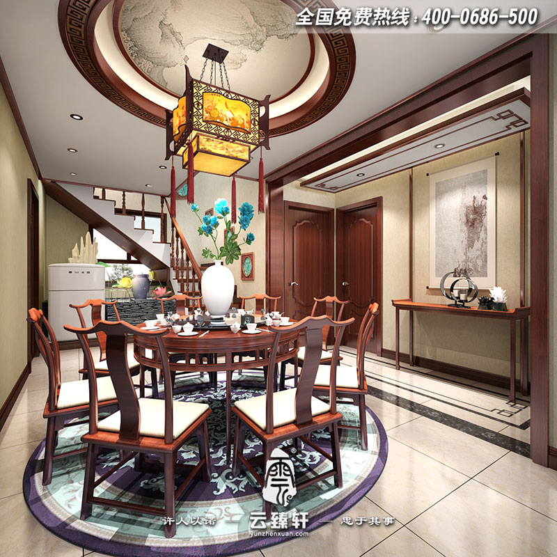 簡約中式復(fù)式樓餐廳廳設(shè)計(jì)效果圖