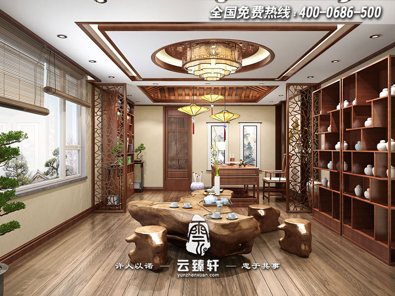 復(fù)式住宅極簡中式風(fēng)格茶室書房設(shè)計效果圖