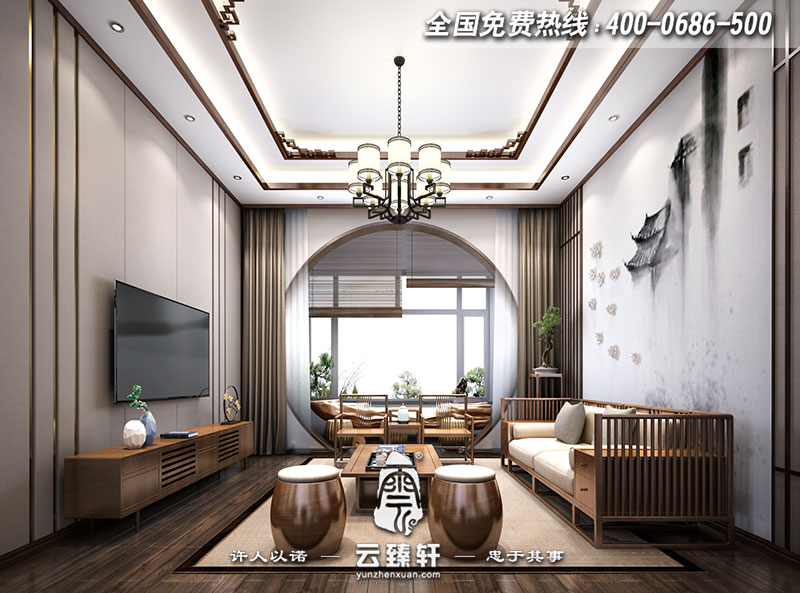 中式裝修客廳背景墻裝修效果圖