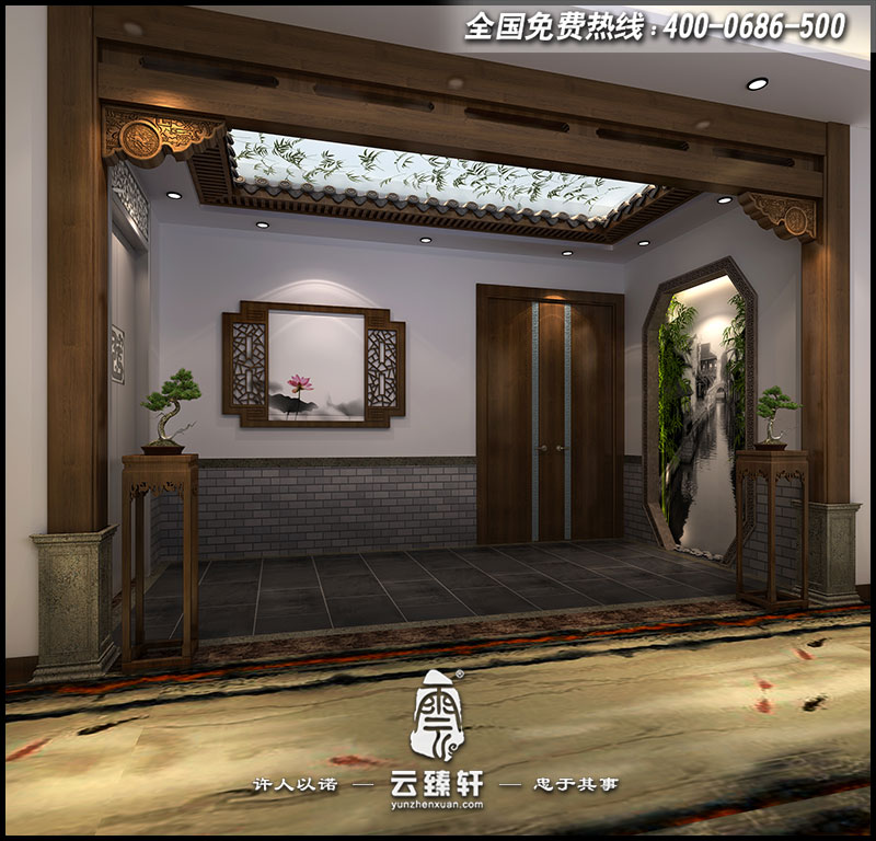 中式賓館電梯口設(shè)計效果圖