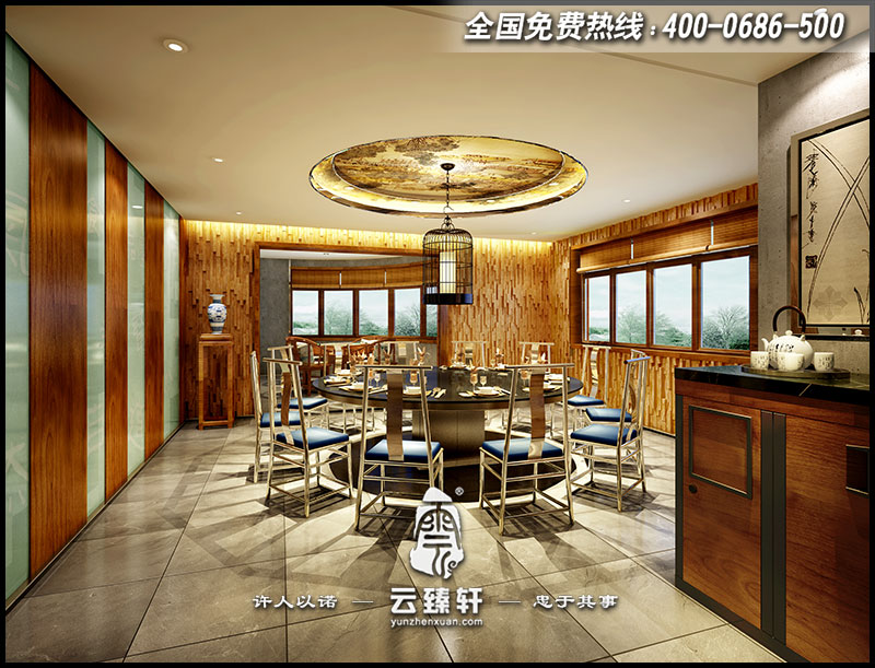 十四人中式包間的燈光營造效果圖