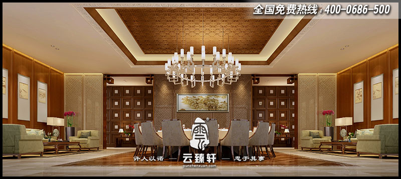 新中式會所接待廳設計效果圖